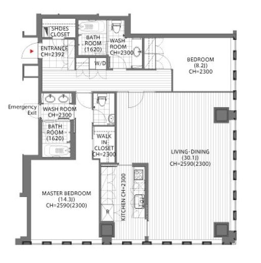 2LDKの間取りの画像